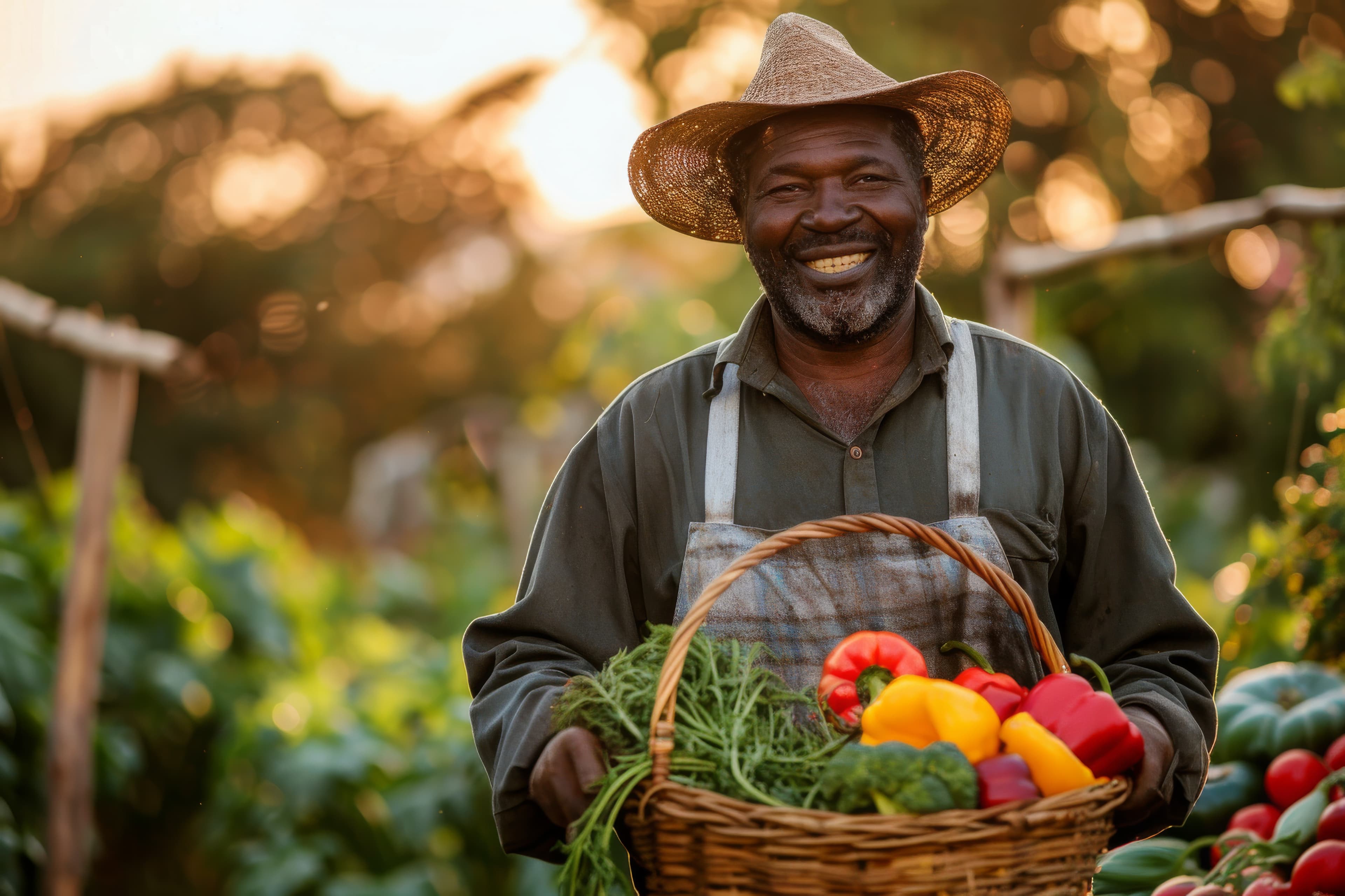 African man harvesting fresh vegetables from the farm